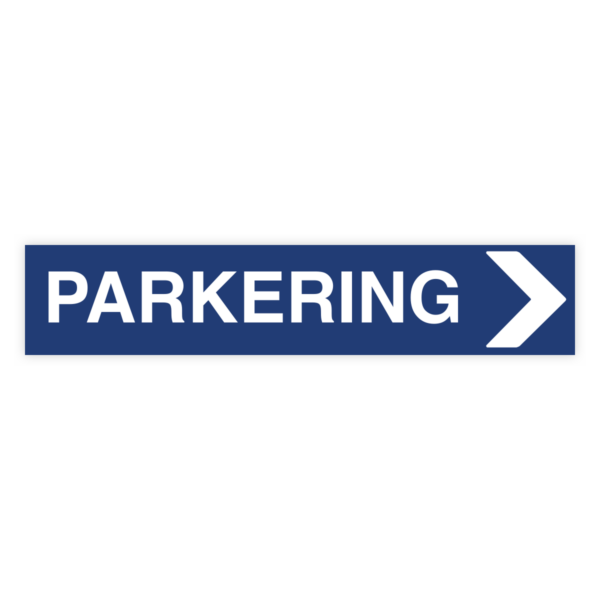 Skylten - Parkering Pil h&ouml;ger. Skylt f&ouml;r parkering med h&ouml;gerpil, hj&auml;lper bes&ouml;kare och anst&auml;llda att hitta r&auml;tt parkeringsplats. Tillg&auml;nglig i olika material och storlekar av aluminium f&ouml;r v&auml;gg- eller stolpmontage.