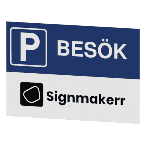 P - Besökande med egen logotyp-skylten har storleken 290x200mm och tillverkas i materialet Aluminium 0,7mm. Denna standardskylt kan anpassas så att du kan skapa din egen version av skylten.