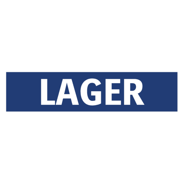 Lager-skylten har storleken 650x150mm och tillverkas i materialet Aluminium 0.7mm. Denna standardskylt kan anpassas så att du kan skapa din egen version av skylten.
