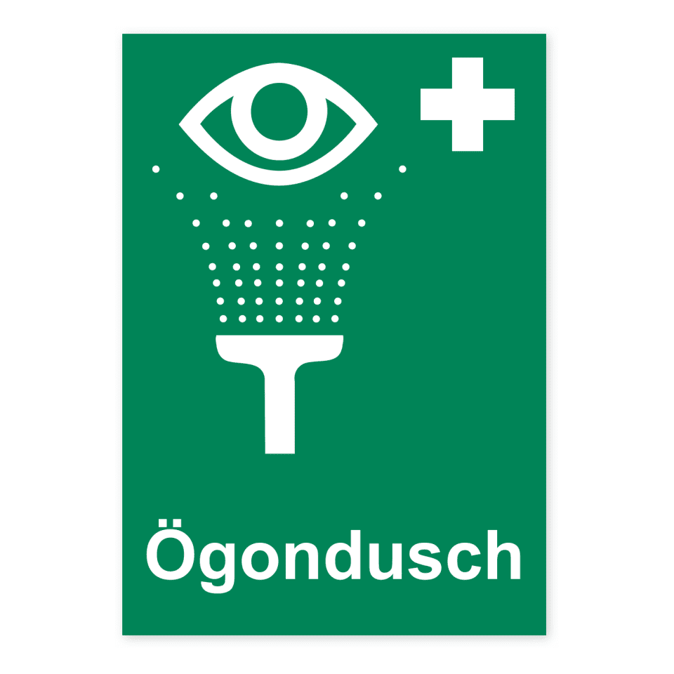 Ögondusch-skylten har storleken 148x210mm och tillverkas i materialet Dekal. Denna standardskylt kan anpassas så att du kan skapa din egen version av skylten.