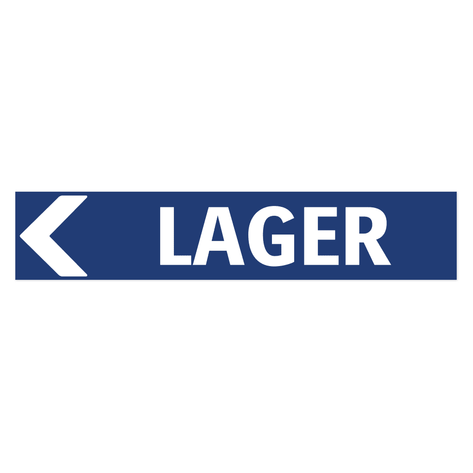 Lager pil vänster-skylten har storleken 750x150mm och tillverkas i materialet Aluminium 2mm Plan. Denna standardskylt kan anpassas så att du kan skapa din egen version av skylten.